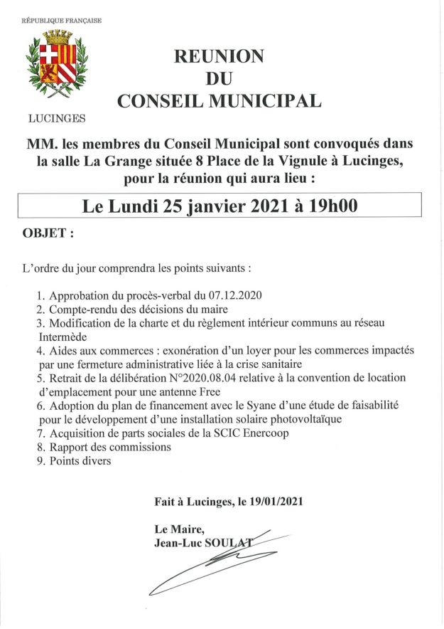 Ordre du jour du CM du 25.01.2021